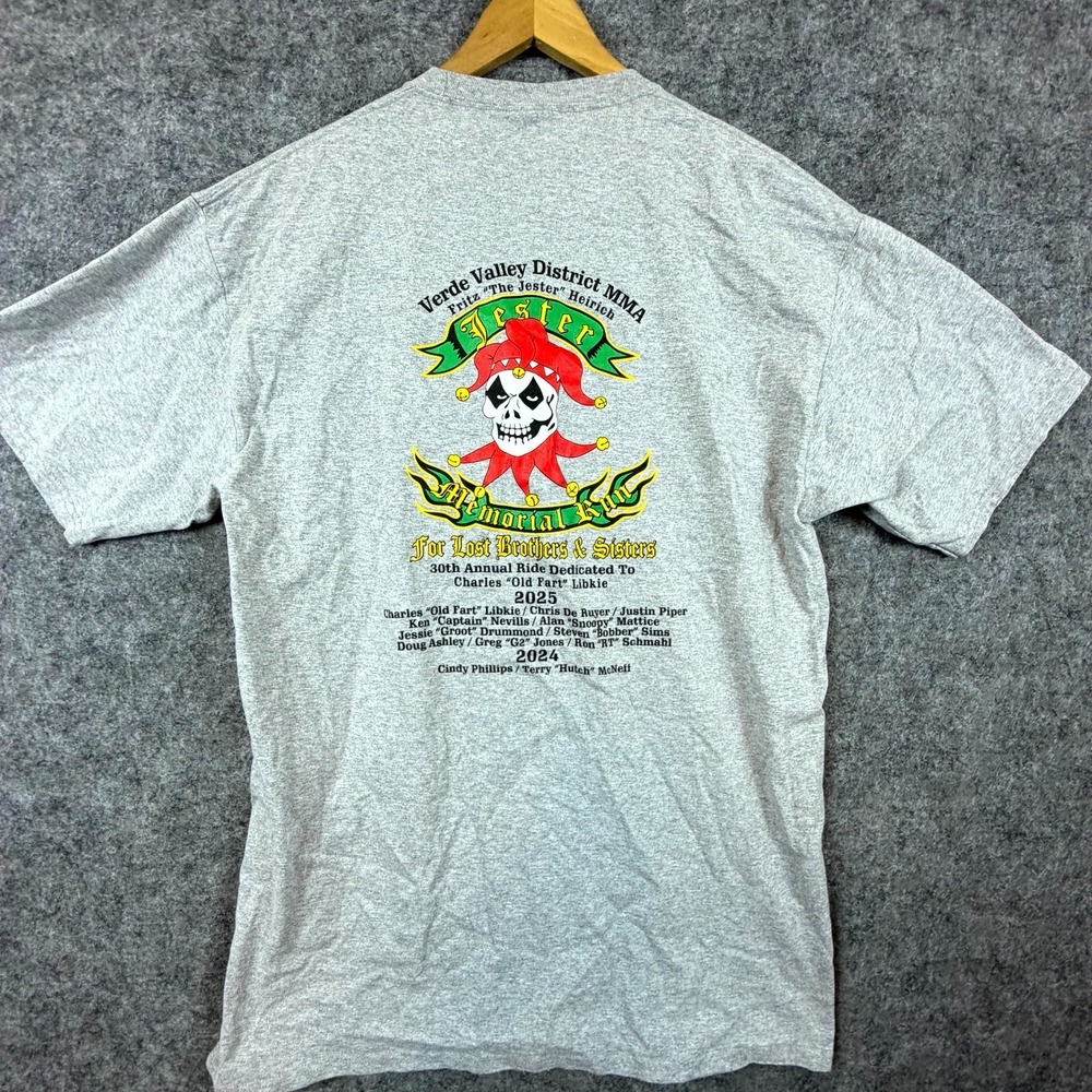 Jester Memorial Run Port & Company T-Shirt Mens XL Tall Gray Biker Graphic Print